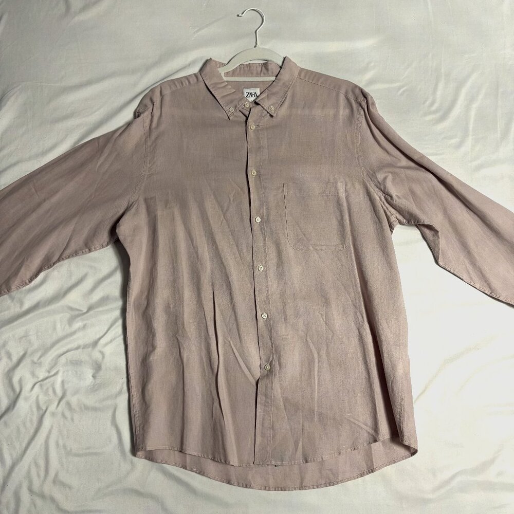 Light Red Zara Linen Button-Down Shirt - Size XL, Lightly Worn, Dry Cleaned
